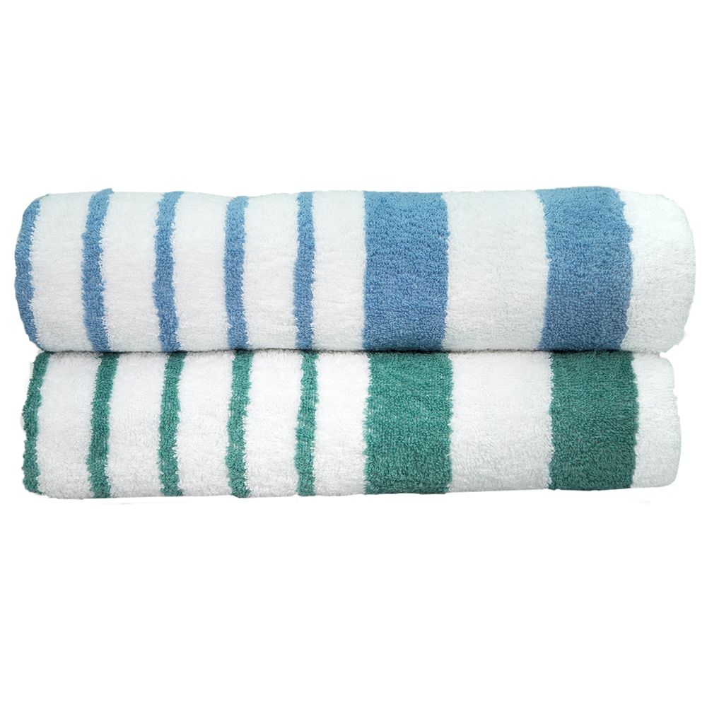 Fairview Pool & Beach Towel, Cotton End Hem, 30x52, 12.0 lbs/dz, Blue Stripe